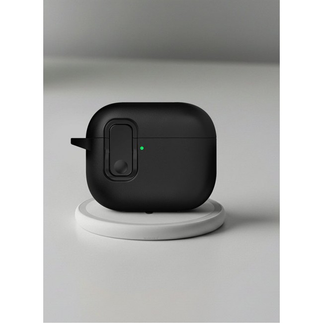 MARGOUN AirPods Pro 3 Leather Case with Snap Closure and Integrated Keychain - Protective Case black