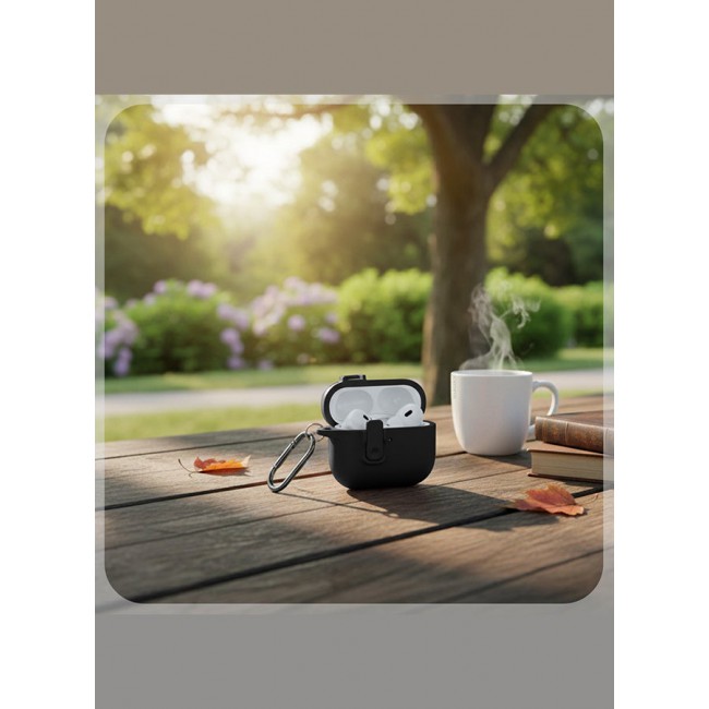 MARGOUN AirPods Pro 3 Leather Case with Snap Closure and Integrated Keychain - Protective Case black