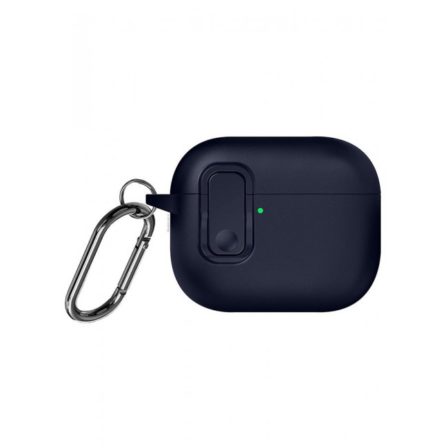 MARGOUN AirPods Pro 3 Leather Case with Snap Closure and Integrated Keychain - Protective Case blue