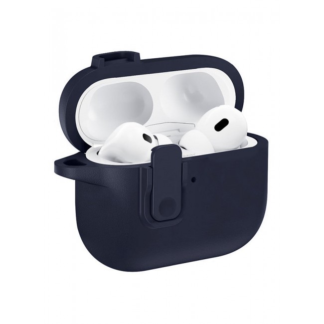 MARGOUN AirPods Pro 3 Leather Case with Snap Closure and Integrated Keychain - Protective Case blue