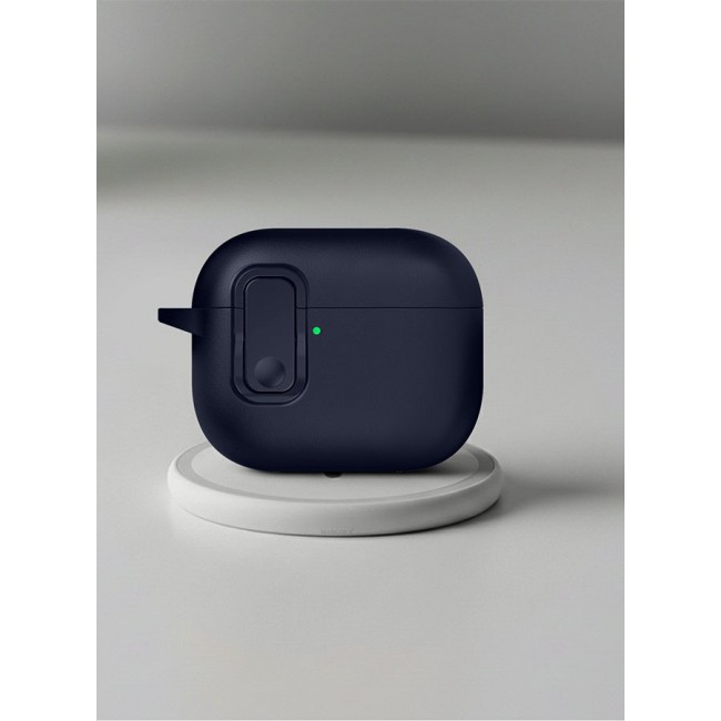 MARGOUN AirPods Pro 3 Leather Case with Snap Closure and Integrated Keychain - Protective Case blue
