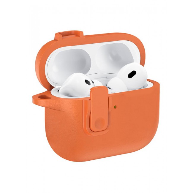 MARGOUN AirPods Pro 3 Leather Case with Snap Closure and Integrated Keychain - Protective Case orange