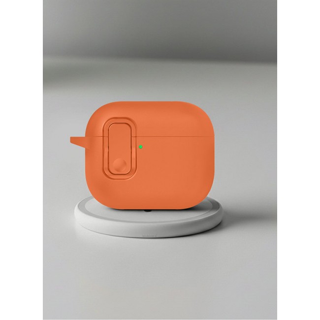 MARGOUN AirPods Pro 3 Leather Case with Snap Closure and Integrated Keychain - Protective Case orange