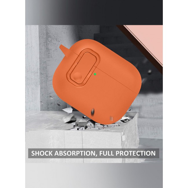 MARGOUN AirPods Pro 3 Leather Case with Snap Closure and Integrated Keychain - Protective Case orange