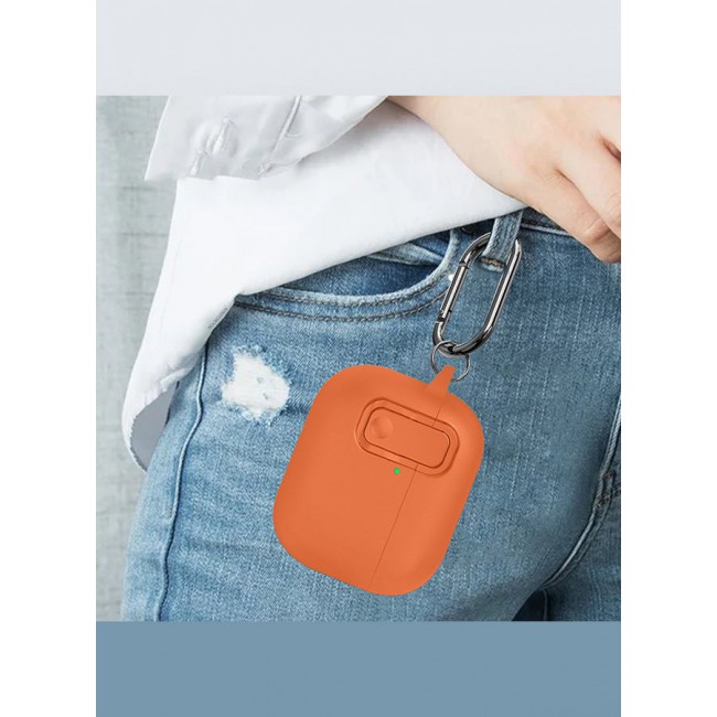 MARGOUN AirPods Pro 3 Leather Case with Snap Closure and Integrated Keychain - Protective Case orange
