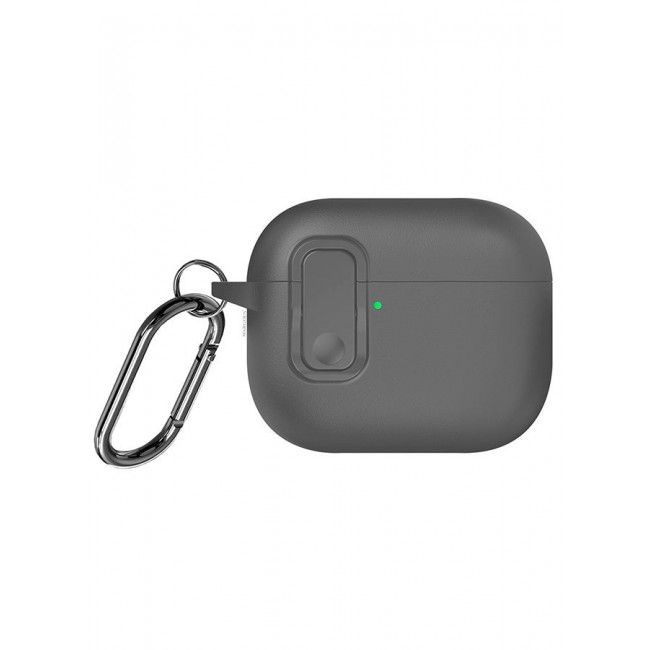 MARGOUN AirPods Pro 3 Leather Case with Snap Closure and Integrated Keychain - Protective Case grey