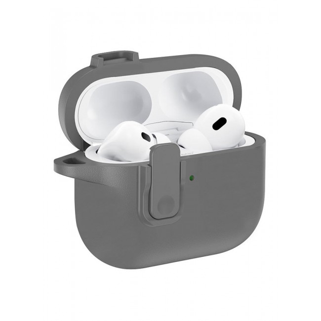 MARGOUN AirPods Pro 3 Leather Case with Snap Closure and Integrated Keychain - Protective Case grey