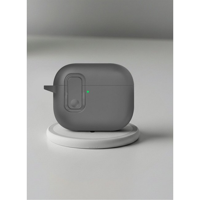 MARGOUN AirPods Pro 3 Leather Case with Snap Closure and Integrated Keychain - Protective Case grey