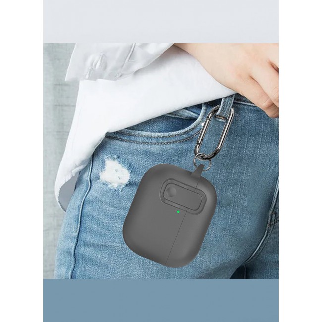 MARGOUN AirPods Pro 3 Leather Case with Snap Closure and Integrated Keychain - Protective Case grey