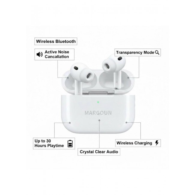 MARGOUN Bluetooth Pro 3 Wireless Earbuds, Bluetooth Headphones, Active Noise Cancellation, High-Fidelity Sound, H2 Chip, USB-C Charging - White