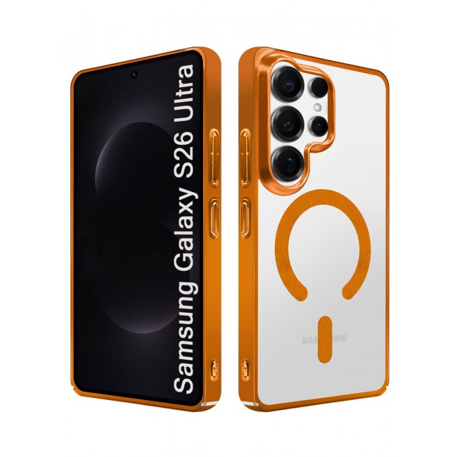 MARGOUN Magnetic Electroplated Protective Case for S26 Ultra - Transparent Back and Lens Shield Cosmic Orange