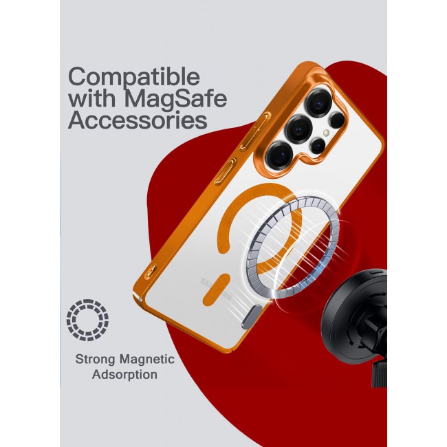 MARGOUN Magnetic Electroplated Protective Case for S26 Ultra - Transparent Back and Lens Shield Cosmic Orange