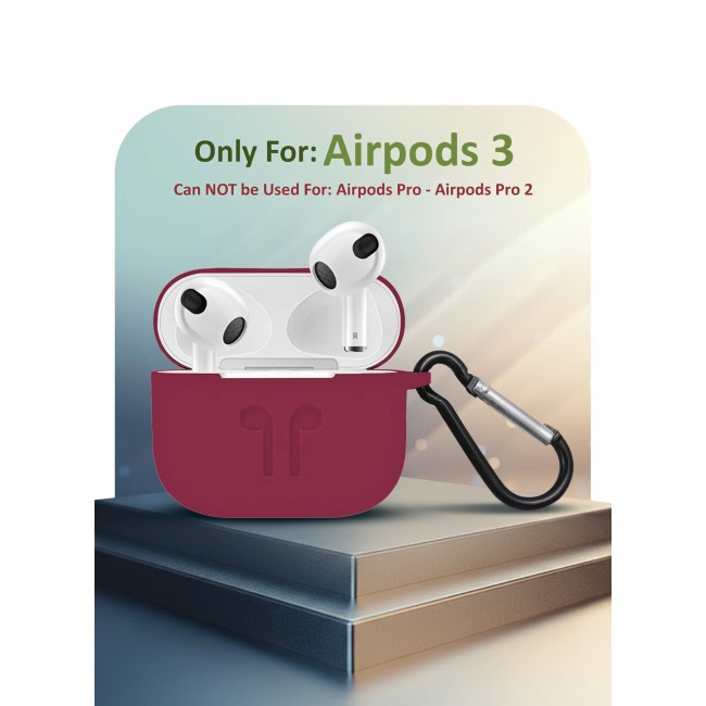 MARGOUN Compatible With AirPods 3 (3rd Generation) 2021 Soft Silicone Case Cover with Keychain - Shock-Resistant And Anti-Scratch- Maroon Maroon