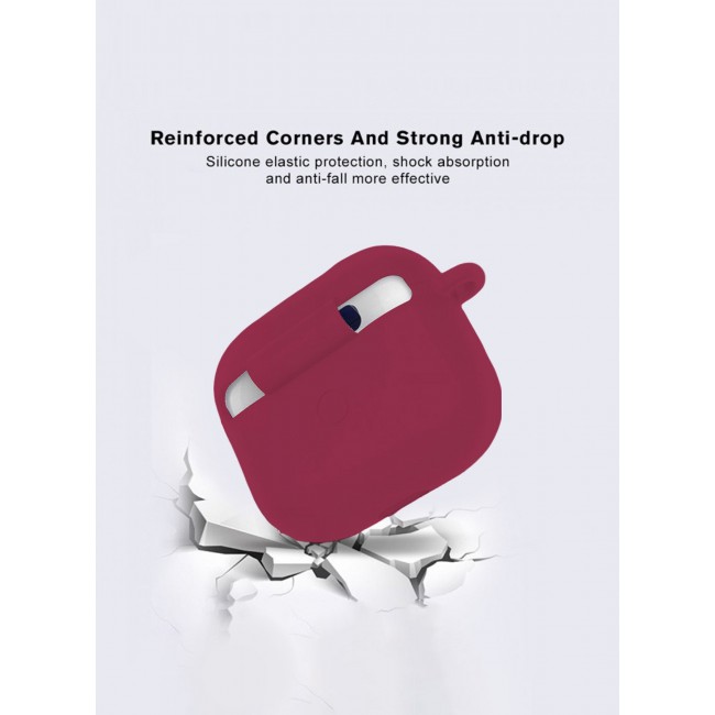 MARGOUN Compatible With AirPods 3 (3rd Generation) 2021 Soft Silicone Case Cover with Keychain - Shock-Resistant And Anti-Scratch- Maroon Maroon