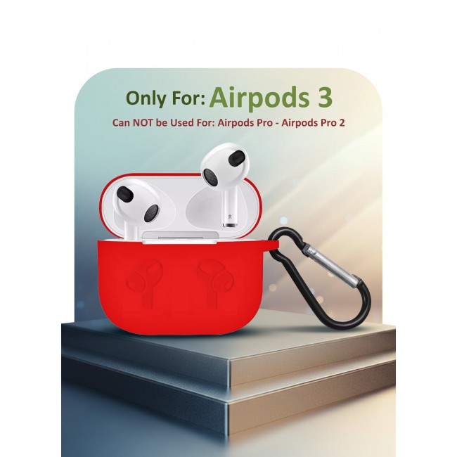 MARGOUN Compatible With AirPods 3 (3rd Generation) 2021 Soft Silicone Case Cover with Keychain - Shock-Resistant And Anti-Scratch- Red red