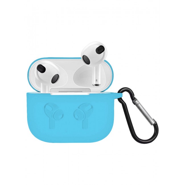 MARGOUN Compatible With AirPods 3 (3rd Generation) 2021 Soft Silicone Case Cover with Keychain - Shock-Resistant And Anti-Scratch- Lightblue Lightblue