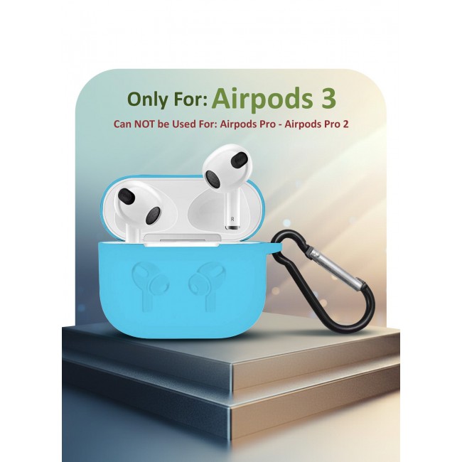 MARGOUN Compatible With AirPods 3 (3rd Generation) 2021 Soft Silicone Case Cover with Keychain - Shock-Resistant And Anti-Scratch- Lightblue Lightblue