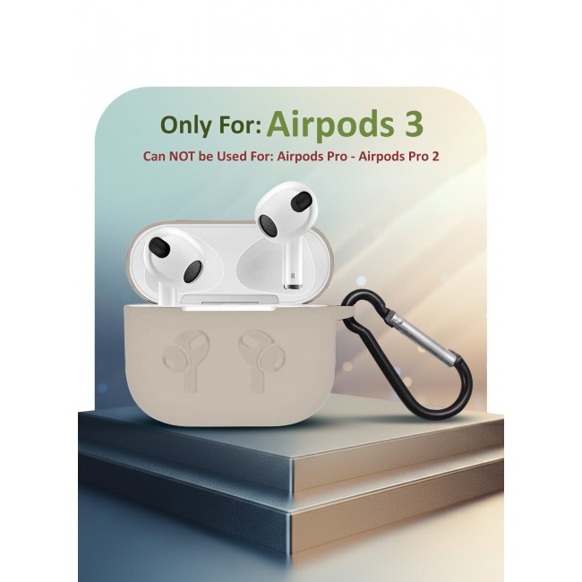 MARGOUN Compatible With AirPods 3 (3rd Generation) 2021 Soft Silicone Case Cover with Keychain - Shock-Resistant And Anti-Scratch- Beige beige