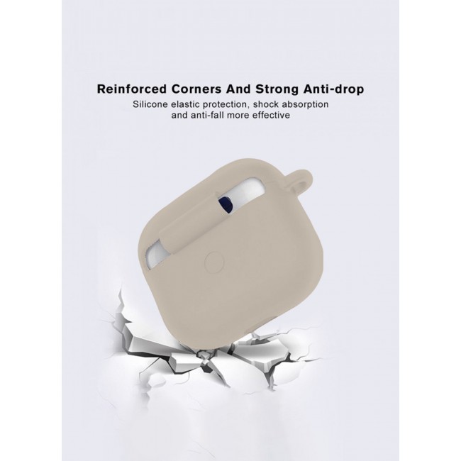 MARGOUN Compatible With AirPods 3 (3rd Generation) 2021 Soft Silicone Case Cover with Keychain - Shock-Resistant And Anti-Scratch- Beige beige