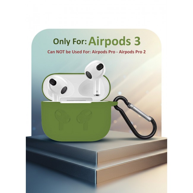 MARGOUN Compatible With AirPods 3 (3rd Generation) 2021 Soft Silicone Case Cover with Keychain - Shock-Resistant And Anti-Scratch- Olivegreen Olivegreen