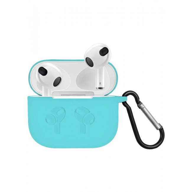 MARGOUN Compatible With AirPods 3 (3rd Generation) 2021 Soft Silicone Case Cover with Keychain - Shock-Resistant And Anti-Scratch- Aquagreen Aquagreen