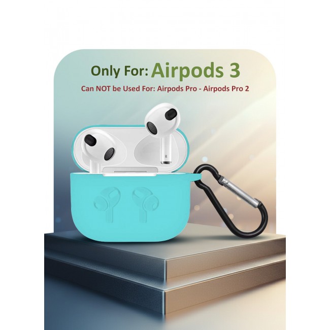 MARGOUN Compatible With AirPods 3 (3rd Generation) 2021 Soft Silicone Case Cover with Keychain - Shock-Resistant And Anti-Scratch- Aquagreen Aquagreen