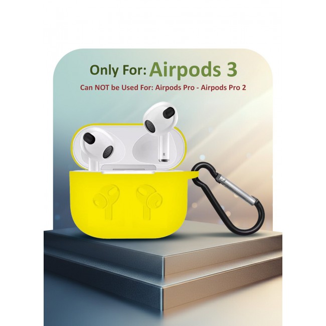 MARGOUN Compatible With AirPods 3 (3rd Generation) 2021 Soft Silicone Case Cover with Keychain - Shock-Resistant And Anti-Scratch- Yellow yellow