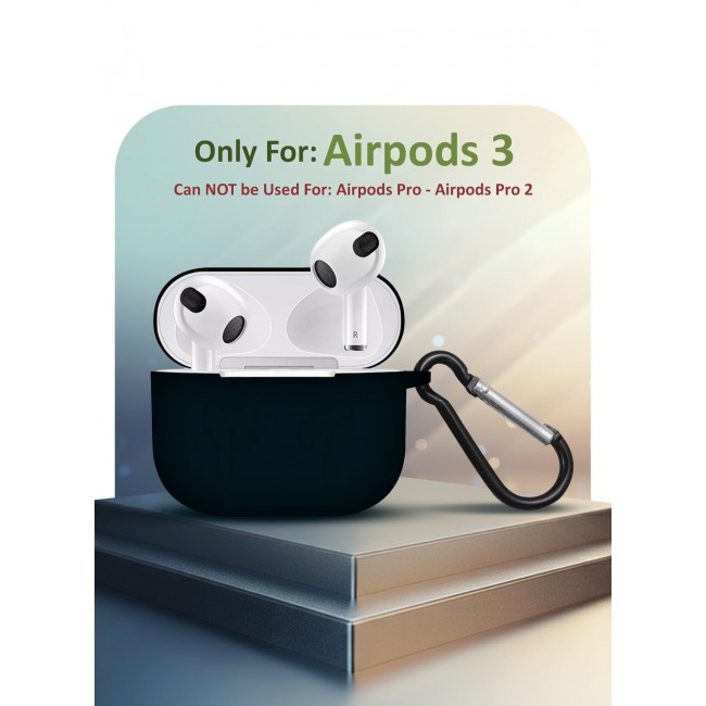 MARGOUN Compatible With AirPods 3 (3rd Generation) 2021 Soft Silicone Case Cover with Keychain - Shock-Resistant And Anti-Scratch- Black black