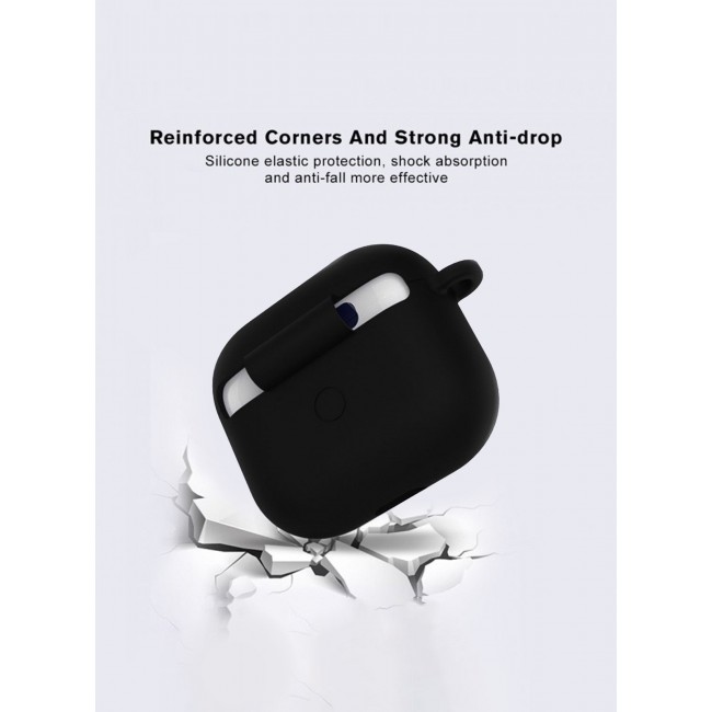 MARGOUN Compatible With AirPods 3 (3rd Generation) 2021 Soft Silicone Case Cover with Keychain - Shock-Resistant And Anti-Scratch- Black black