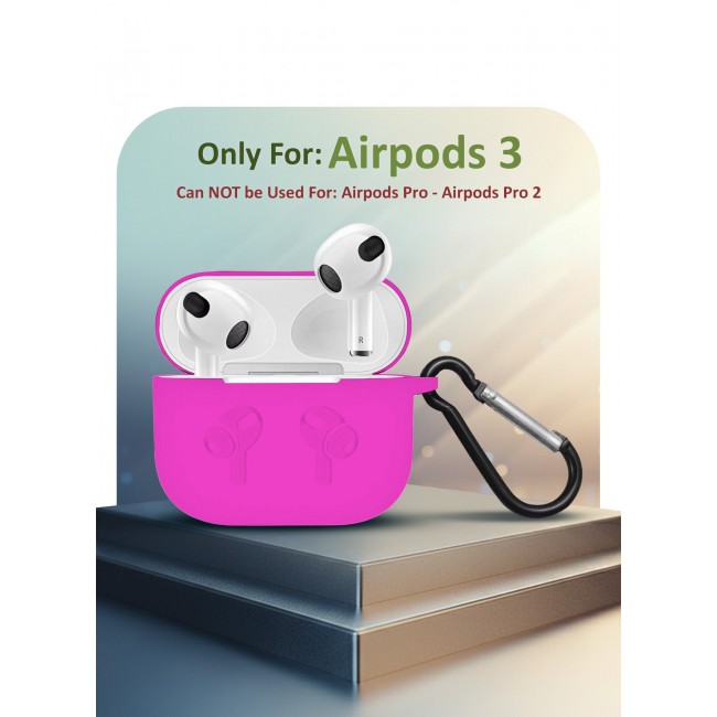 MARGOUN Compatible With AirPods 3 (3rd Generation) 2021 Soft Silicone Case Cover with Keychain - Shock-Resistant And Anti-Scratch- Hotpink Hotpink