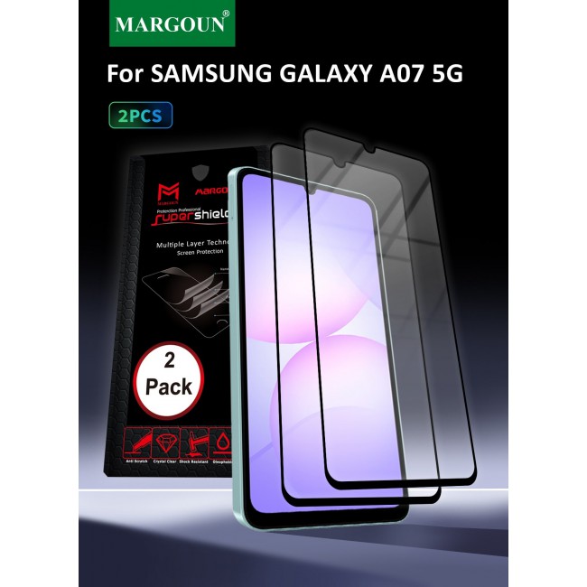 MARGOUN 2 Pack Screen Protector for Samsung Galaxy A07 5G (2026), Tempered Glass, Anti-Scratch, Full Coverage, Anti-Fingerprint & Shatter-Proof Screen Guard Clear Side Black-2