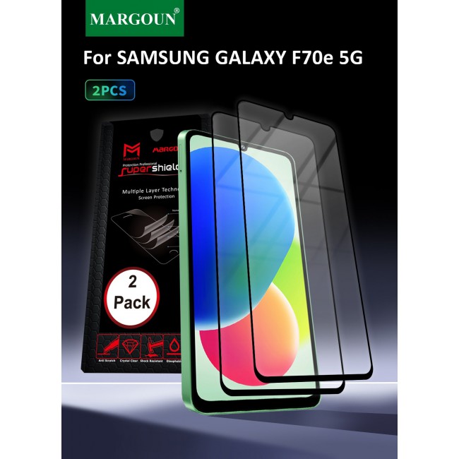 MARGOUN 2 Pack Screen Protector for Samsung Galaxy F70e 5G (2026), Tempered Glass, Anti-Scratch, Full Coverage, Anti-Fingerprint & Shatter-Proof Screen Guard Clear Side Black-2