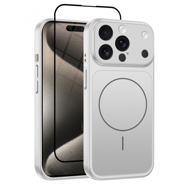 MARGOUN 2 Pack Converter Case for iPhone 15 Pro Max to 17 Pro Max, One Case One 3D Screen Protector, Compatible with Magnetic Charger, Hard TPU Material, Slim Protective Cover with Camera Guard, Shockproof Frame - Silver