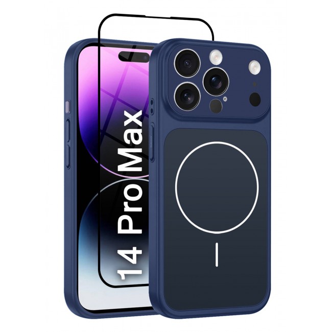 MARGOUN 2 Pack Converter Case for iPhone 14 Pro Max to 17 Pro Max, One Case One 3D Screen Protector, Compatible with Magnetic Charger, Hard TPU Material, Slim Protective Cover with Camera Guard, Shockproof Frame - Deep Blue