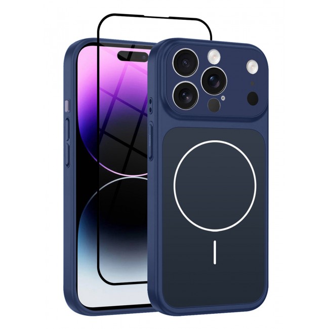 MARGOUN 2 Pack Converter Case for iPhone 14 Pro Max to 17 Pro Max, One Case One 3D Screen Protector, Compatible with Magnetic Charger, Hard TPU Material, Slim Protective Cover with Camera Guard, Shockproof Frame - Deep Blue