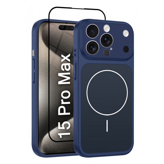 MARGOUN 2 Pack Converter Case for iPhone 15 Pro Max to 17 Pro Max, One Case One 3D Screen Protector, Compatible with Magnetic Charger, Hard TPU Material, Slim Protective Cover with Camera Guard, Shockproof Frame - Deep Blue