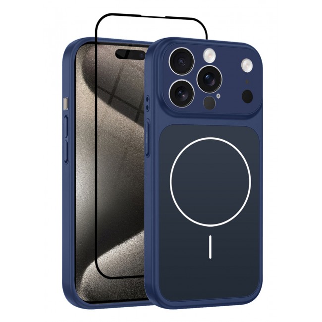 MARGOUN 2 Pack Converter Case for iPhone 15 Pro Max to 17 Pro Max, One Case One 3D Screen Protector, Compatible with Magnetic Charger, Hard TPU Material, Slim Protective Cover with Camera Guard, Shockproof Frame - Deep Blue