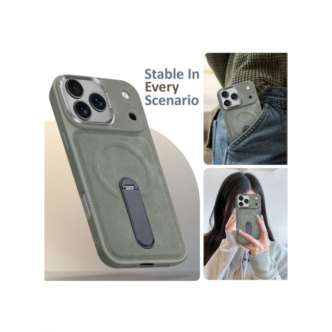 MARGOUN 2 Pack Alcantara Soft Case for iPhone 17 Pro Max Case 6.9'' Compatible with Magsafe, One Case One 3D Screen Protector, Leather Protective Cover with Kickstand 360 Rotation - Grey
