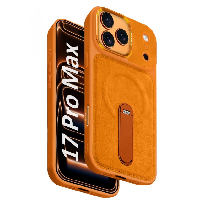 MARGOUN 2 Pack Alcantara Soft Case for iPhone 17 Pro Max Case 6.9'' Compatible with Magsafe, One Case One 3D Screen Protector, Leather Protective Cover with Kickstand 360 Rotation - Cosmic Orange