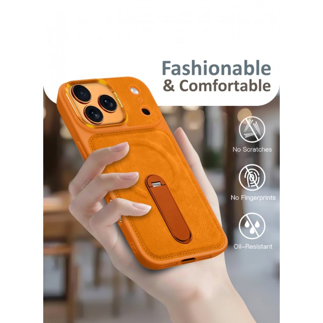 MARGOUN Alcantara Soft Case for iPhone 17 Pro Max Case 6.9'' Compatible with Magsafe, Leather Protective Cover with Kickstand 360 Rotation - Cosmic Orange