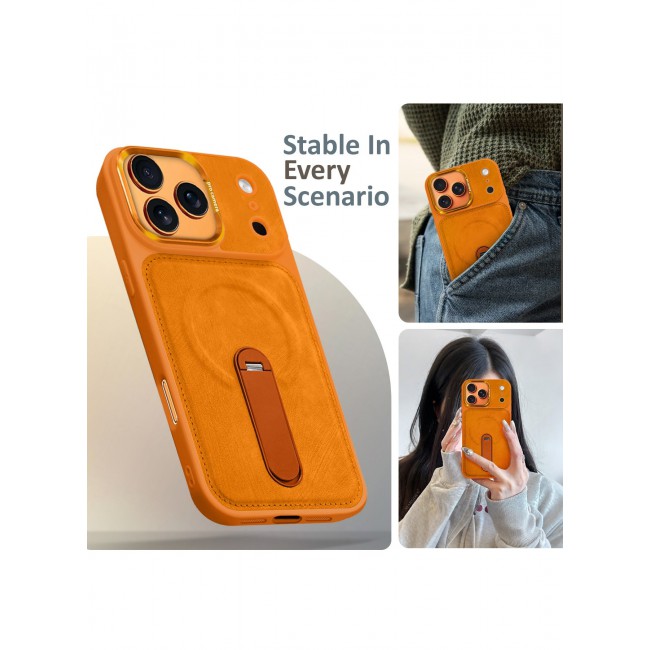 MARGOUN Alcantara Soft Case for iPhone 17 Pro Max Case 6.9'' Compatible with Magsafe, Leather Protective Cover with Kickstand 360 Rotation - Cosmic Orange
