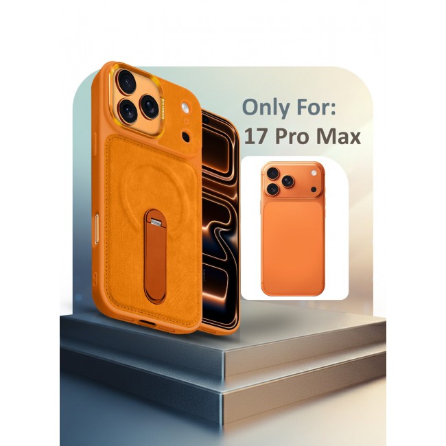 MARGOUN Alcantara Soft Case for iPhone 17 Pro Max Case 6.9'' Compatible with Magsafe, Leather Protective Cover with Kickstand 360 Rotation - Cosmic Orange