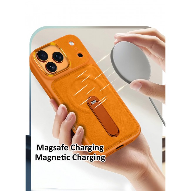 MARGOUN Alcantara Soft Case for iPhone 17 Pro Max Case 6.9'' Compatible with Magsafe, Leather Protective Cover with Kickstand 360 Rotation - Cosmic Orange