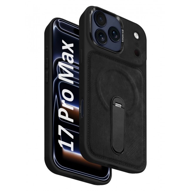 MARGOUN 2 Pack Alcantara Soft Case for iPhone 17 Pro Max Case 6.9'' Compatible with Magsafe, One Case One 3D Screen Protector, Leather Protective Cover with Kickstand 360 Rotation - Black