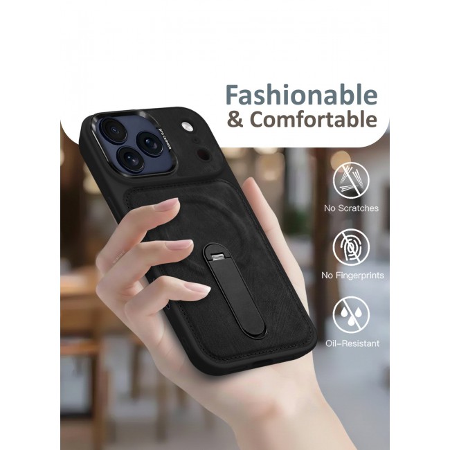 MARGOUN 2 Pack Alcantara Soft Case for iPhone 17 Pro Max Case 6.9'' Compatible with Magsafe, One Case One 3D Screen Protector, Leather Protective Cover with Kickstand 360 Rotation - Black