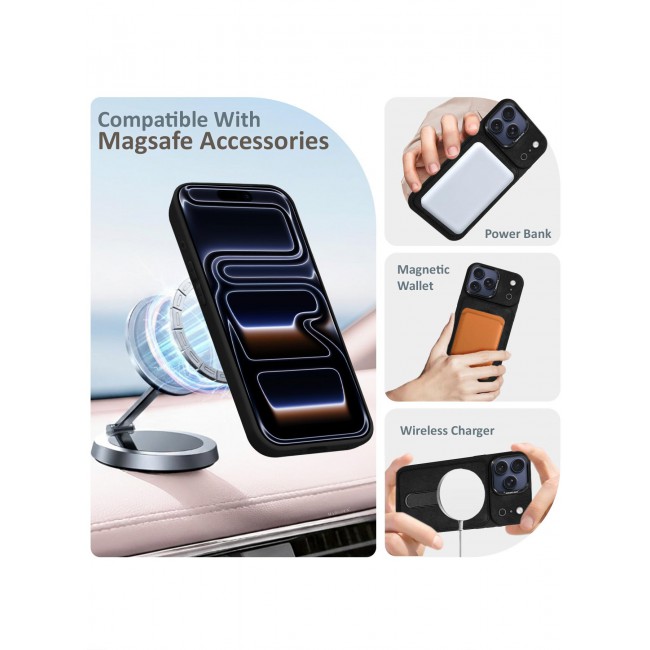 MARGOUN 2 Pack Alcantara Soft Case for iPhone 17 Pro Max Case 6.9'' Compatible with Magsafe, One Case One 3D Screen Protector, Leather Protective Cover with Kickstand 360 Rotation - Black