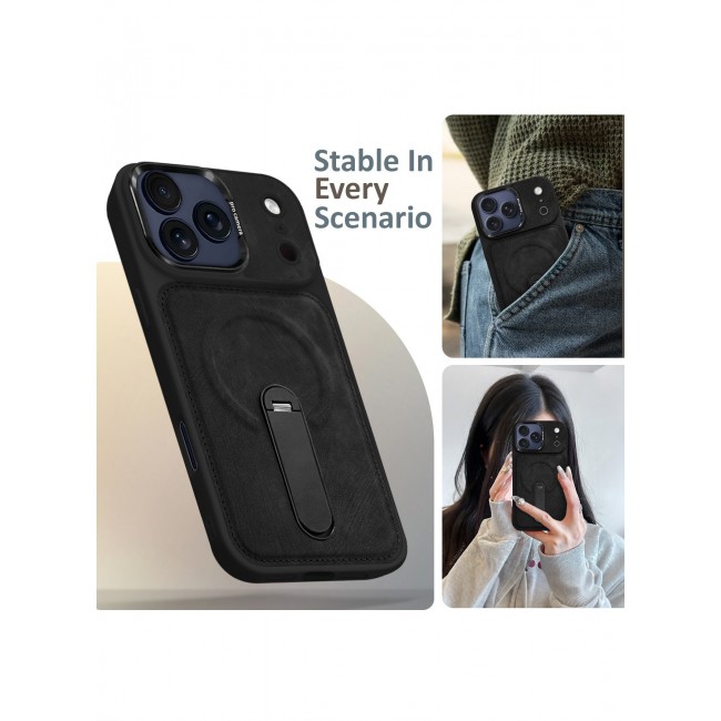 MARGOUN 2 Pack Alcantara Soft Case for iPhone 17 Pro Max Case 6.9'' Compatible with Magsafe, One Case One 3D Screen Protector, Leather Protective Cover with Kickstand 360 Rotation - Black