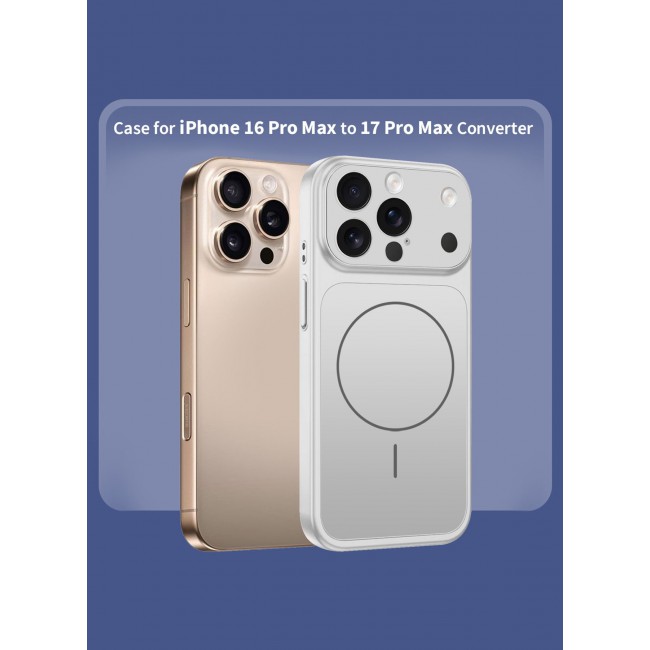 MARGOUN Converter Case for iPhone 16 Pro Max to 17 Pro Max, Compatible with Magnetic Charger, Hard TPU Material, Slim Protective Cover with Camera Guard, Shockproof Frame - Silver silver