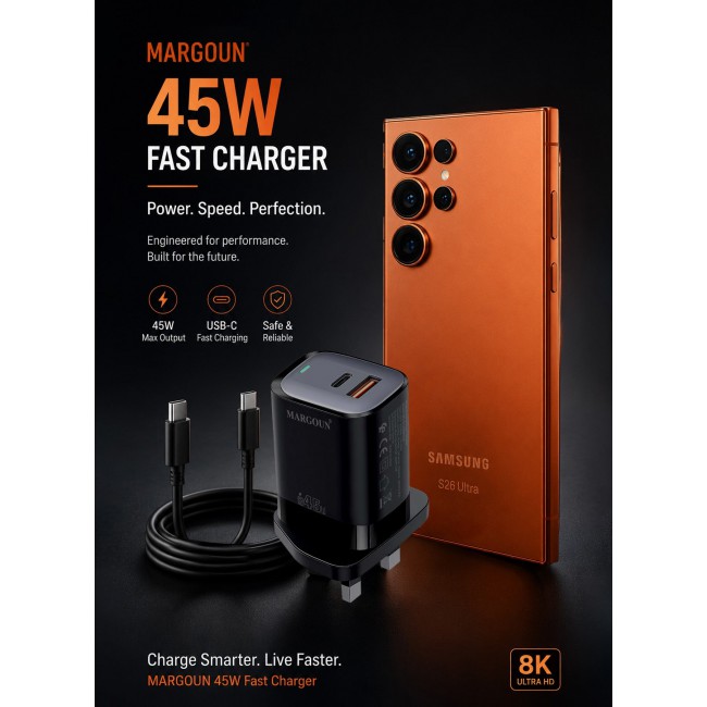 MARGOUN 45W Power Adapter Duo, Dual USB-C & USB-A Ports, PD & QC Super Fast Charging With Cable Type-C for Samsung Galaxy S26 Ultra Black-1