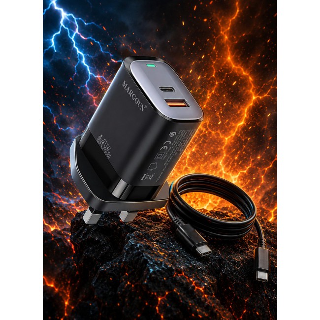 MARGOUN 45W Power Adapter Duo, Dual USB-C & USB-A Ports, PD & QC Super Fast Charging With Cable Type-C for Samsung Galaxy S26 Ultra Black-1